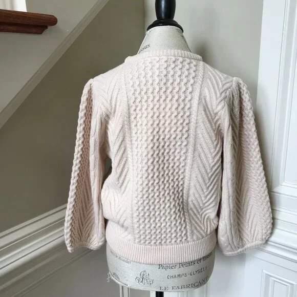 NWT Demylee Feline Sweater Womens Small Cream Buttermilk Crew Neck Fisherman NEW